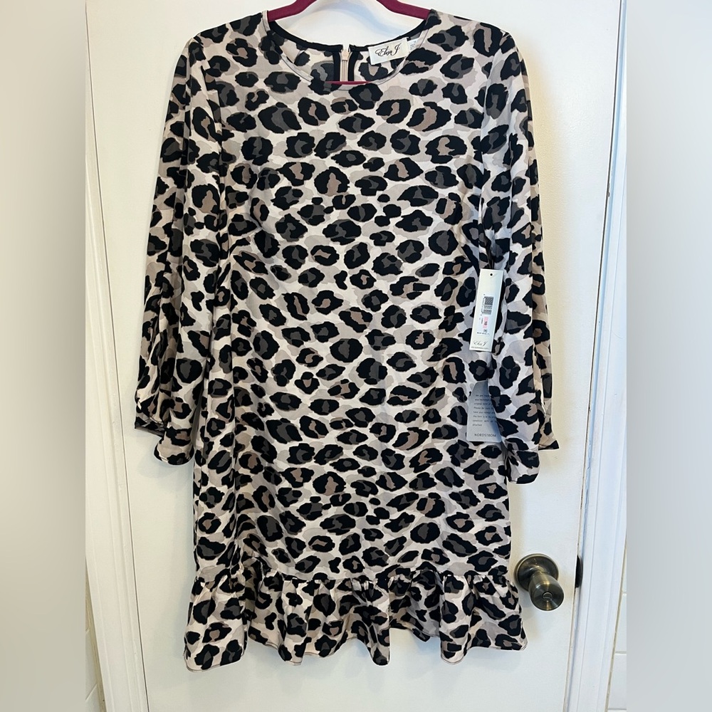 Eliza J Black and Cream Leopard Print Midi Dress